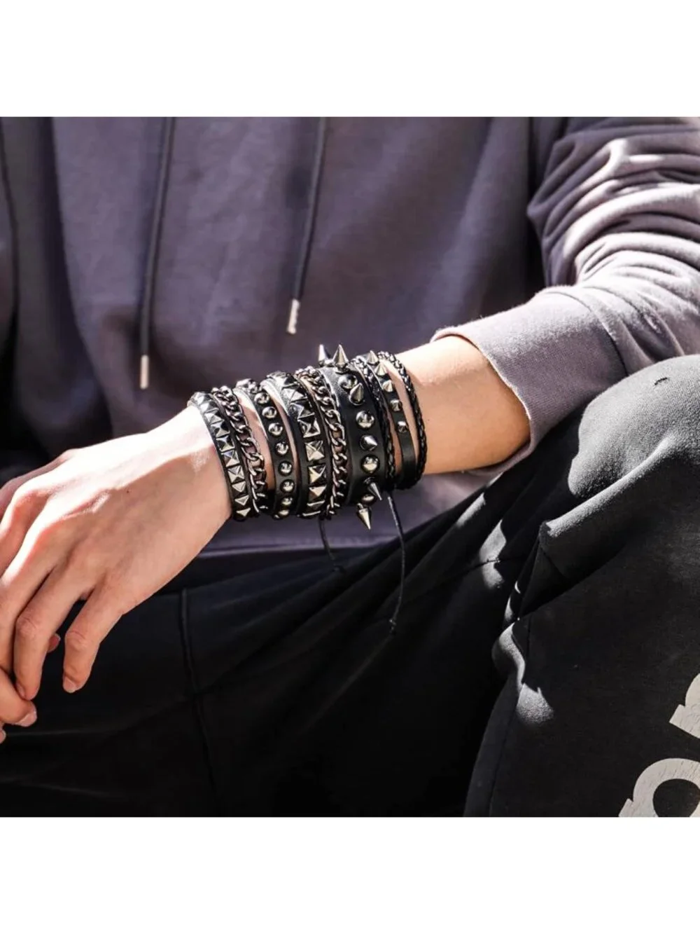 Vintage Leather Punk Rock Cuff Bracelets Set for Men & Women - Retro 80s Style